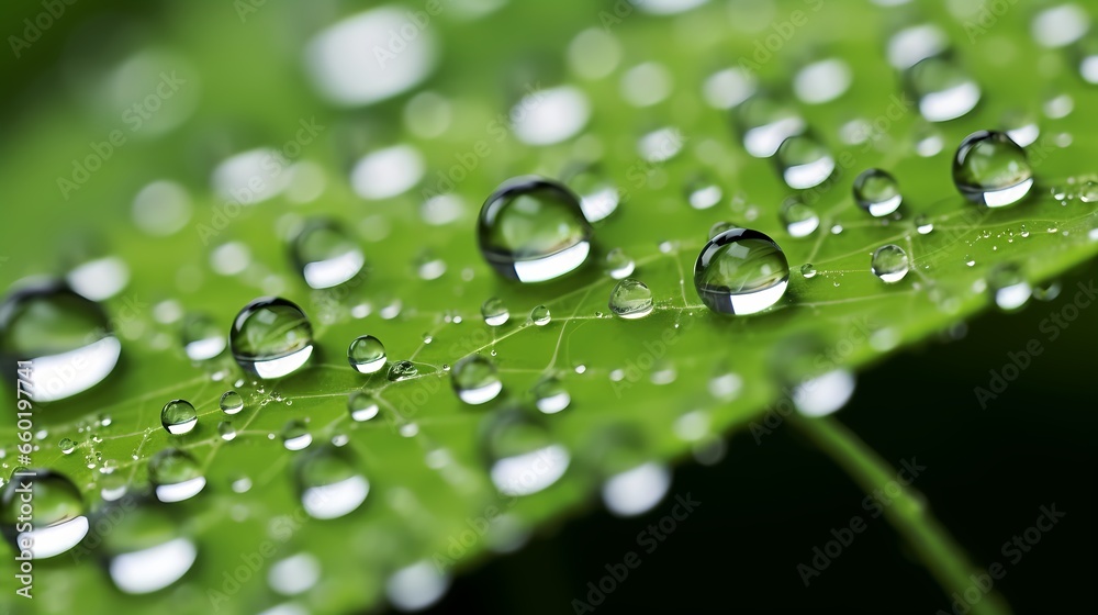 Dewdrops on a leaf, highlighting the delicate and intricate design of the beauty of a nature, created by using Generative AI