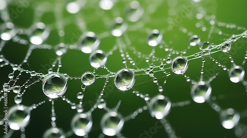 Dewdrops on a spider web, highlighting the delicate and intricate design of the beauty of a nature, created by using Generative AI