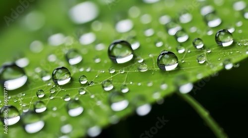Dewdrops on a leaf, highlighting the delicate and intricate design of the beauty of a nature, created by using Generative AI