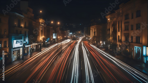 Car light trails on the street at night. Istanbul. Turkey.
