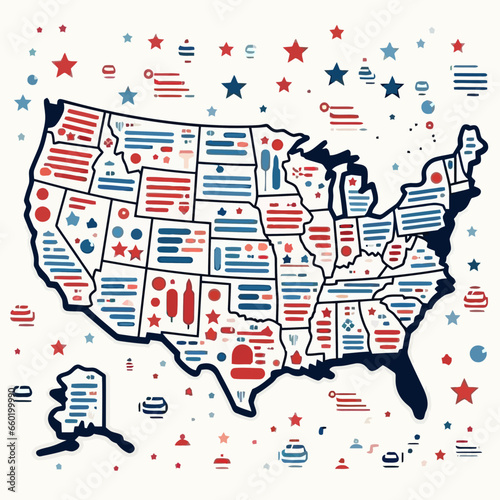 United States map pattern, background, hand-drawn cartoon flat art Illustrations in minimalist vector style
