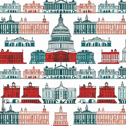 Capitol Building pattern, background, hand-drawn cartoon flat art Illustrations in minimalist vector style