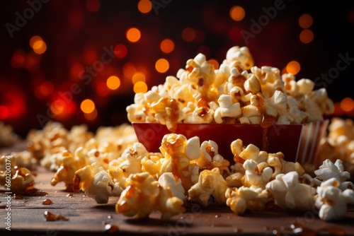 Appetizing popcorn. Background with selective focus and copy space