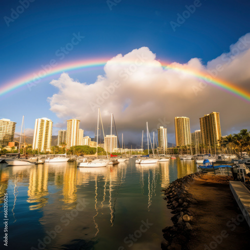 lifestyle rainbow over honolulu on oahu. © mindstorm