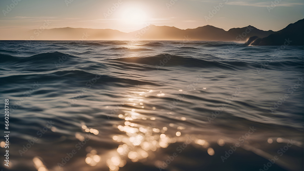 Sunset in the sea. The sun goes down on the horizon.
