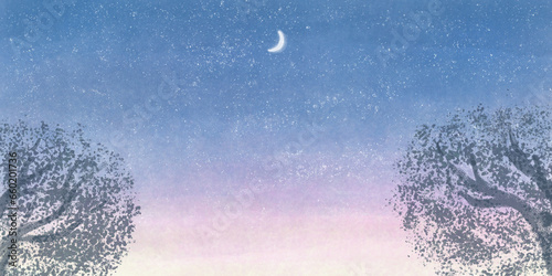 夜空と月と木の背景