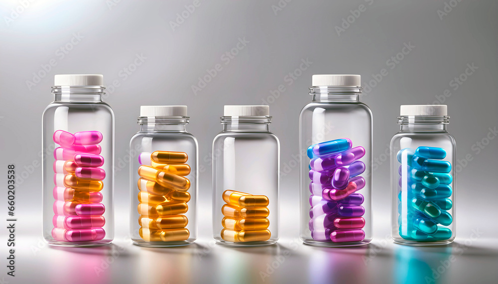 Medical capsule bottles isolated on transparent background and set of scattered capsules on white background. Medical capsule bottles isolated on transparent background and set of scattered capsules on white background.