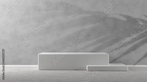 3D rendering of modern pedestal with gray wall and natural shadow (ID: 660203727)