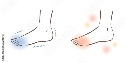 冷え性の足先　ぽかぽかの足先のイラスト　ビフォーアフター