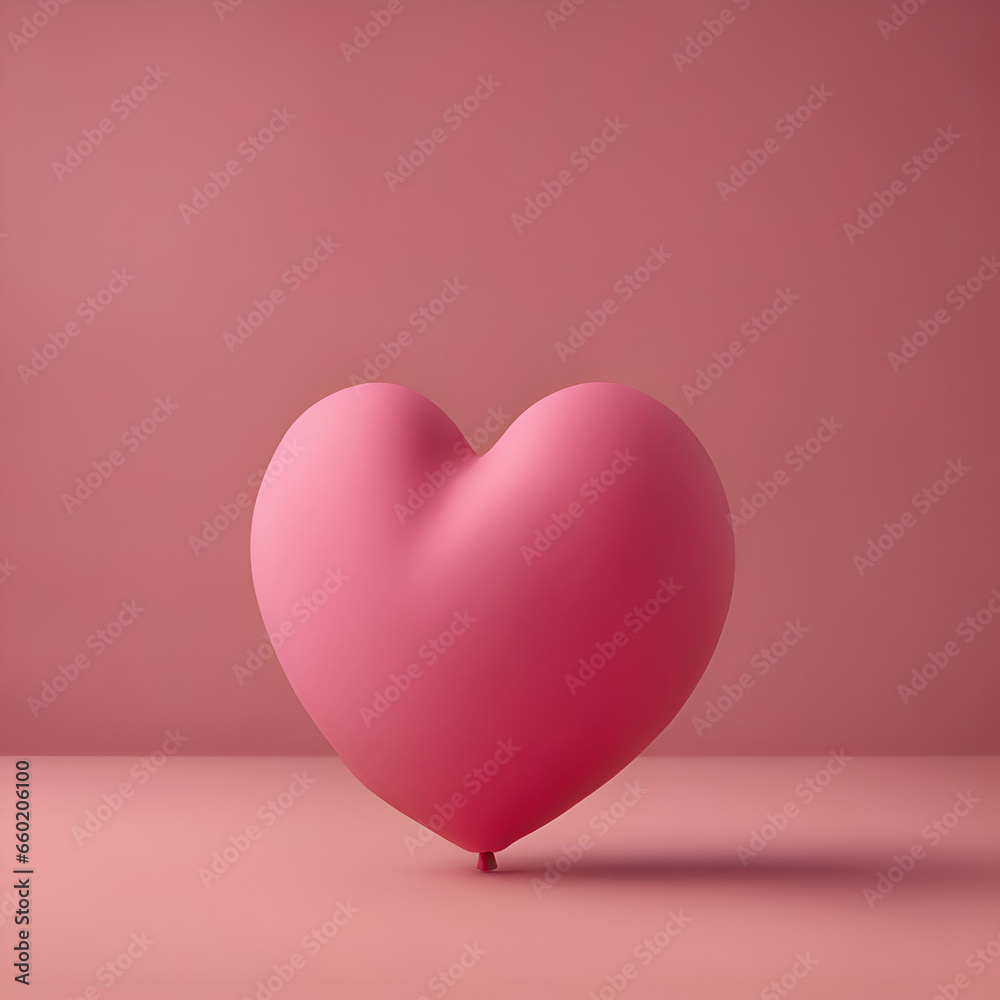 Pink heart shaped balloon on pink background. 3D Rendering.