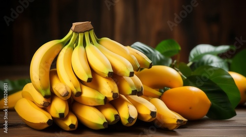 Yellow bananas on a wooden table