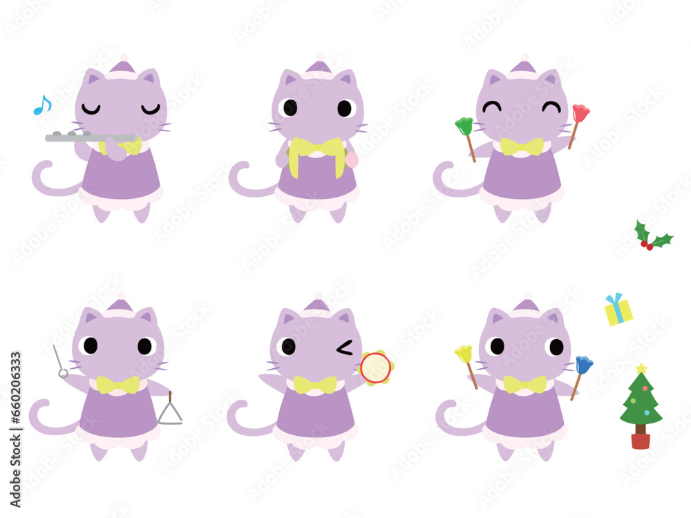 Fototapeta premium クリスマスコンサートのネコ アイコンセット