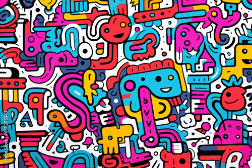 graffiti quirky doodle pattern, wallpaper, background, cartoon, vector, whimsical Illustration