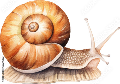 Snail watercolor illustration created with Generative AI technology