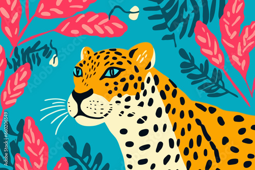 Leopard quirky doodle pattern, wallpaper, background, cartoon, vector, whimsical Illustration photo