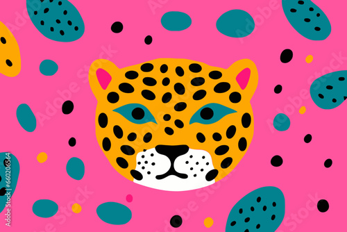 Leopard quirky doodle pattern, wallpaper, background, cartoon, vector, whimsical Illustration