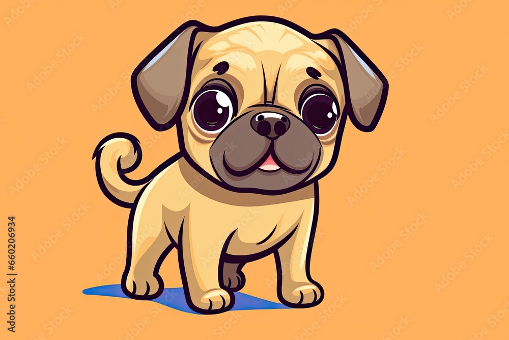 Endearing Cartoon Pug Drawing: A Captivating Stylized Depiction of a Pug's Charming Traits, generative AI
