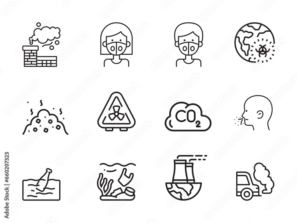 Fototapeta premium Icon set. Vector illustration pollution