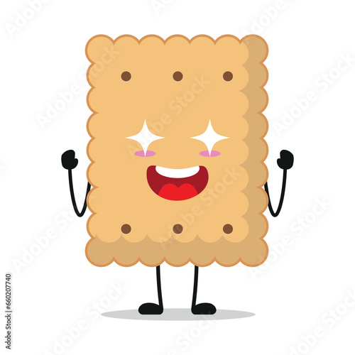 Cute excited biscuit character. Funny electrifying cookie cartoon emoticon in flat style. closet vector illustration
