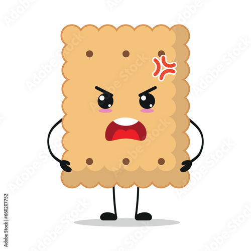 Cute angry biscuit character. Funny mad cookie cartoon emoticon in flat style. closet vector illustration