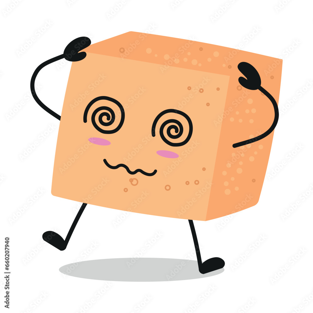 Fototapeta premium Cute dizzy brown sugar character. Funny confused ingredient cartoon emoticon in flat style. closet vector illustration