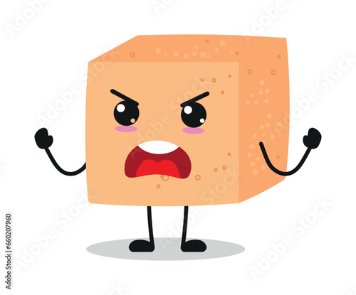 Cute furious brown sugar character. Temperament ingredient cartoon emoticon in flat style. closet vector illustration