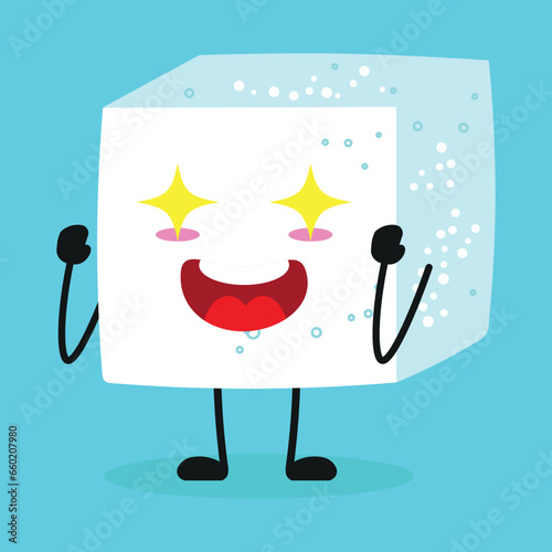 Cute excited sugar character. Funny electrifying ingredient cartoon emoticon in flat style. closet vector illustration