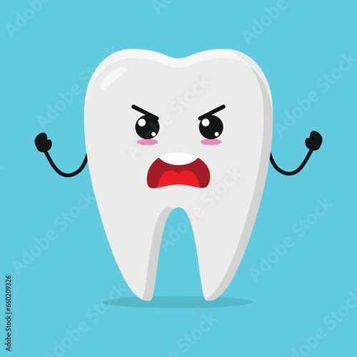 Cute furious tooth character. Temperament teeth cartoon emoticon in flat style. closet vector illustration