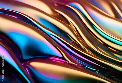 Abstract background of a metallic liquid shimmering with pearlescent colors and glow. photo for advertising