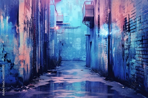 Abstract Grunge Blue Background  Urban Vibe of a Graffiti-Covered Alley in the City  generative AI