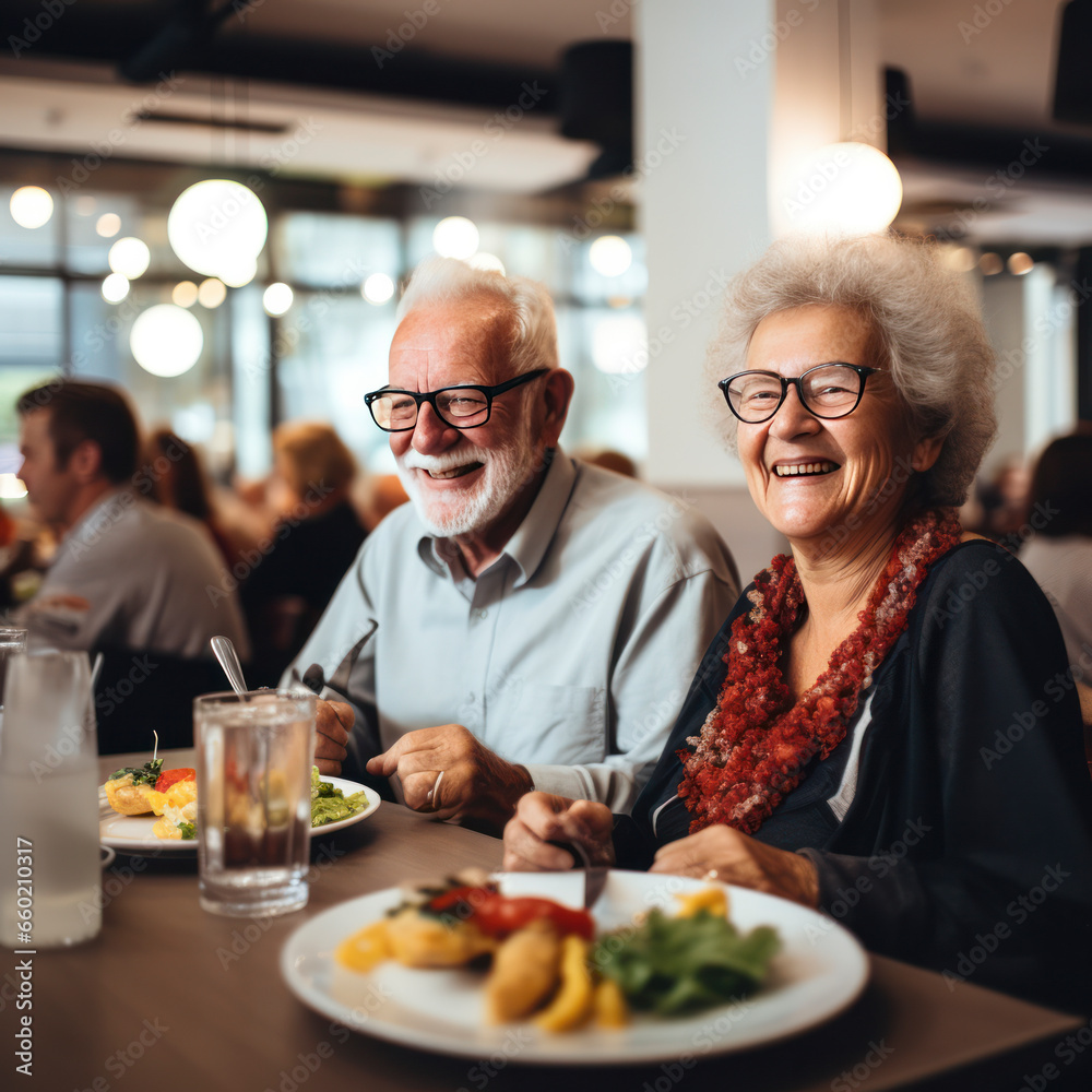 elderly friends eating dinner in restaurant. elderly friends eating dinner in restaurant.