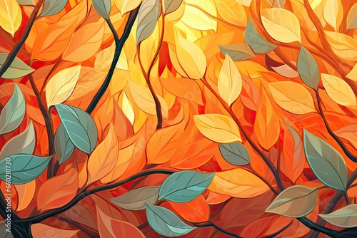 Abstract Orange Background: Swirling Autumn Wind with Leaves - Vibrant Digital Image, generative AI