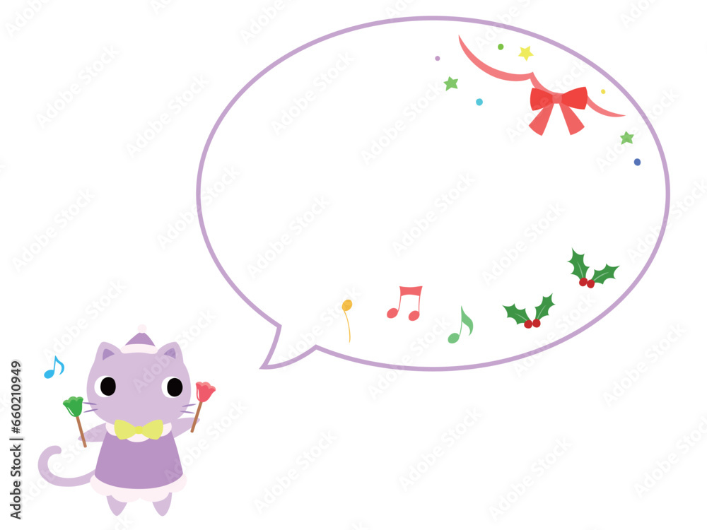 クリスマスコンサートのネコ 吹き出し+装飾付 クリスマスコンサートのネコ 吹き出し+装飾付
