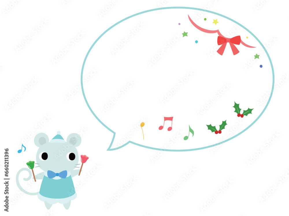 クリスマスコンサートのネズミ 吹き出し+装飾付 クリスマスコンサートのネズミ 吹き出し+装飾付