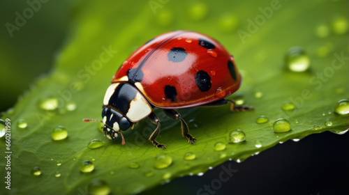 A ladybug on a green leaf © tashechka