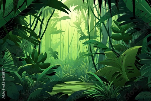 HD Green Abstract Background: Tropical Jungle with Lush and Oversized leaves, generative AI