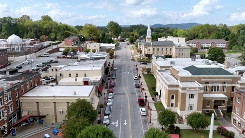 fast low aerial past first baptist church in lenoir nc, north carolina small town america photo