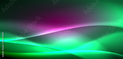 Dynamic waves in ethereal glow of neon lights. Concept merges fluidity of motion with vibrant allure of neon, crafting entrancing backdrop that embodies both vitality and futuristic sophistication