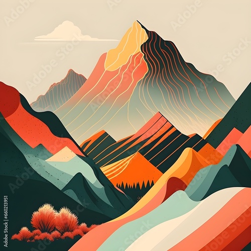 ultra cool retro gragphic illustration nature mountains 70s color stripes minimalist visual design perfection viral hip 