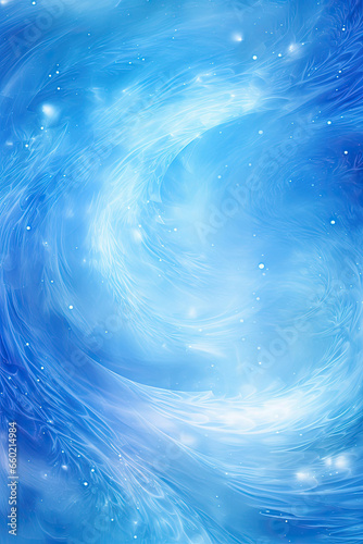 A vibrant blue background with swirling white stars