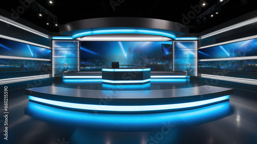 Virtual set of professional broadcast tv studio studio. News room interior