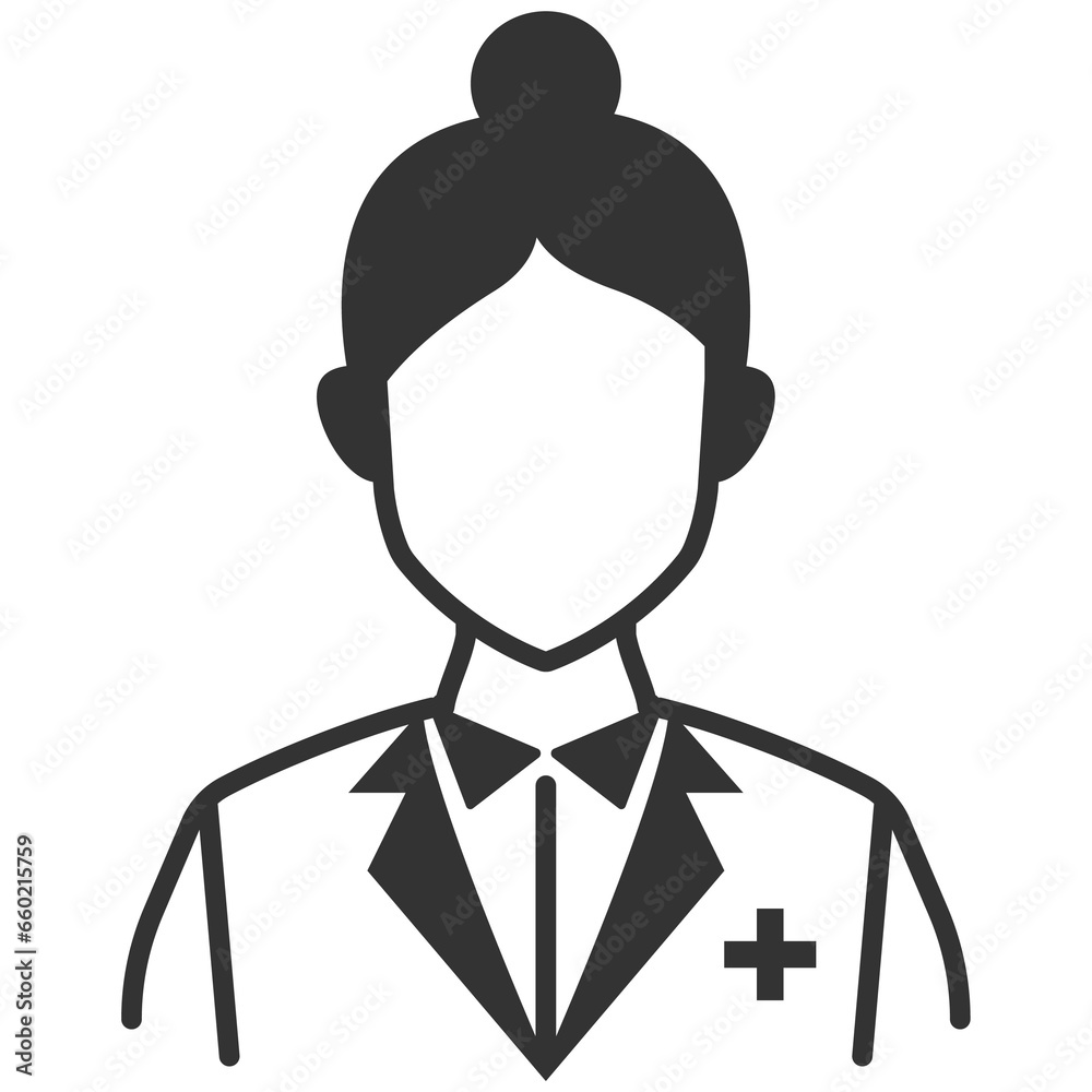 Vector illustration of female pharmacist icon in dark color and transparent background(png).