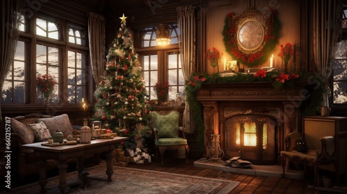 Christmas decorations that are quite simple in a historic house 8K.