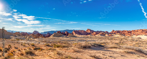 Valley of Fire Landscape Scenery with beautiful colorful sandstone mountains in the Nevada desert near Las Vegas.