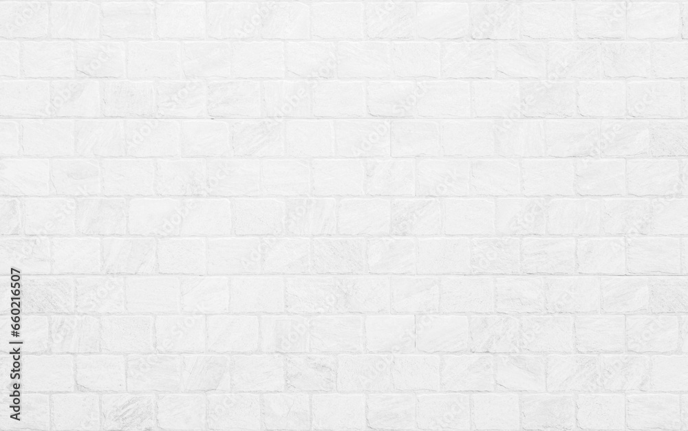 Naklejka premium White grunge brick wall texture background for stone tile block in grey light color wallpaper interior and exterior and room backdrop design. Abstract white brick wall texture for pattern background.