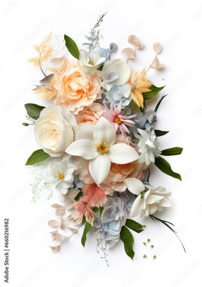A vibrant bouquet of flowers on a clean white background
