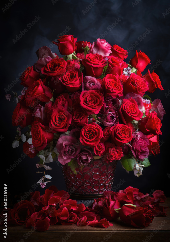 A beautiful arrangement of red roses in a vase A beautiful arrangement of red roses in a vase