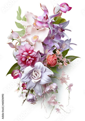 A vibrant bouquet of flowers on a pristine white background