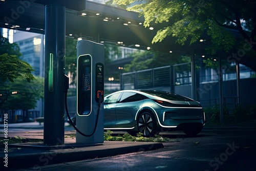 Futuristic Electric Car in Charging Station