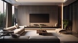 a modern home theater with a blurred background